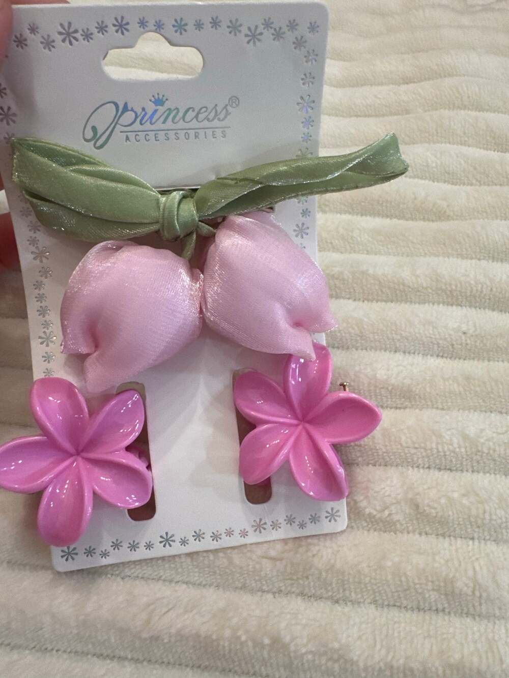 Pink tulip flower hair clips set with 2 mini hair claws super cute